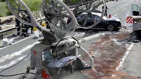 Alquiler de Drones en Bogota Similar a un auto pequeño, el drone ambulancia puede aterrizar en casi cualquier superficie